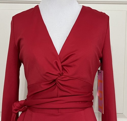 Abito tubino rosso manica lunga scollo v nuovo con etichette LDT taglia 0 $189 donna - Foto 3 di 10