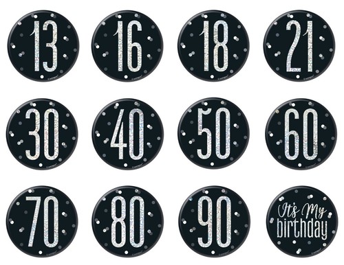 13th-100th Black Glitz Birthday 3" Pin on Badge Party Decorations Supplies - 第 1/13 張圖片