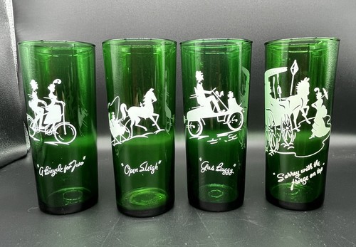 ANCHOR HOCKING GAY NINETIES Tumblers Forest Green Glasses Mid Century 14oz Set~8 - Bild 2 von 18