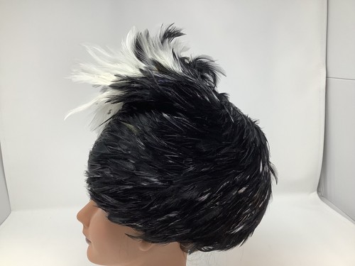 Vintage Womens Black White Hat with Iridescent Feathers JFY New York Collection - 第 6/12 張圖片