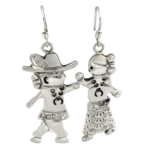 Allison Manuelito, French Hook Earrings, Song & Dance, Navajo Made, 2 1/16" - Picture 6 of 6