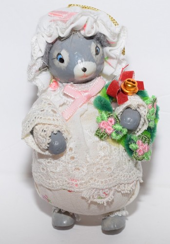 Mouse Dressed in White Lace Dress with Nightcap Handcrafted Christmas Ornament - Picture 1 of 7