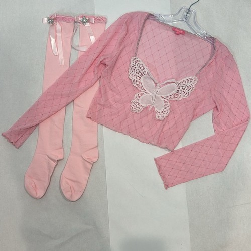 Sugar Thrillz Princess Pink Y2K Schmetterling Netz Top XL/kniehohe Perlen Pin Socken - Bild 12 von 12