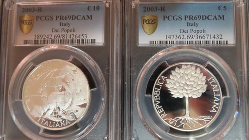 2003 italy Dei Popoli Europe peoples Set of 2 Coins PCGS PR 69 SILVER W. BOX&COA - Picture 2 of 12