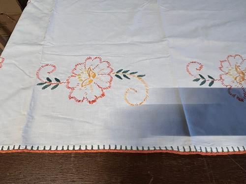 Alte Leinen (?) Baumwolle (?) Tischdecke Stickerei Blumen Vintage 2363/23 - Picture 2 of 7