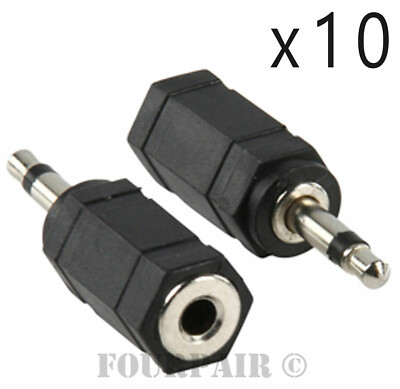 10 Pack Lot - 3.5mm Stereo Female Jack to Mono Male Plug Audio Converter Adapter