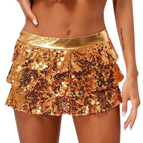 Women's Skirt Flowy Miniskirt Sparkly Skirts Metallic Skirted Sequins AU - Picture 12 of 73