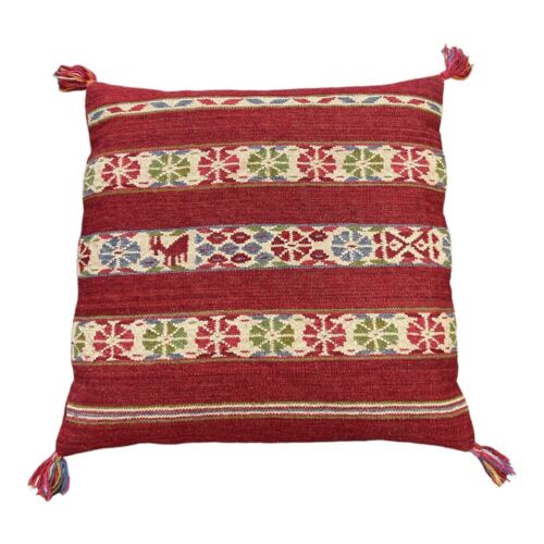 Pottery Barn Red Beige Wool & Cotton Feather Tribal Pillow Toss Pillow