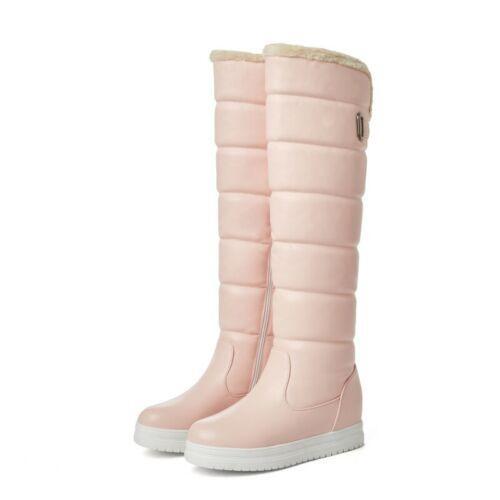 Women's Fashion Pink Winter Snow Hidden Wedge Heel Knee High Boots Fleece Lined - Imagen 13 de 13