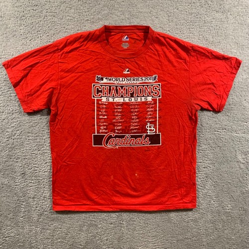 Majestic St Louis Cardinals 2011 World Series Roster L Short Sleeve T Shirt Mens - Picture 1 of 16