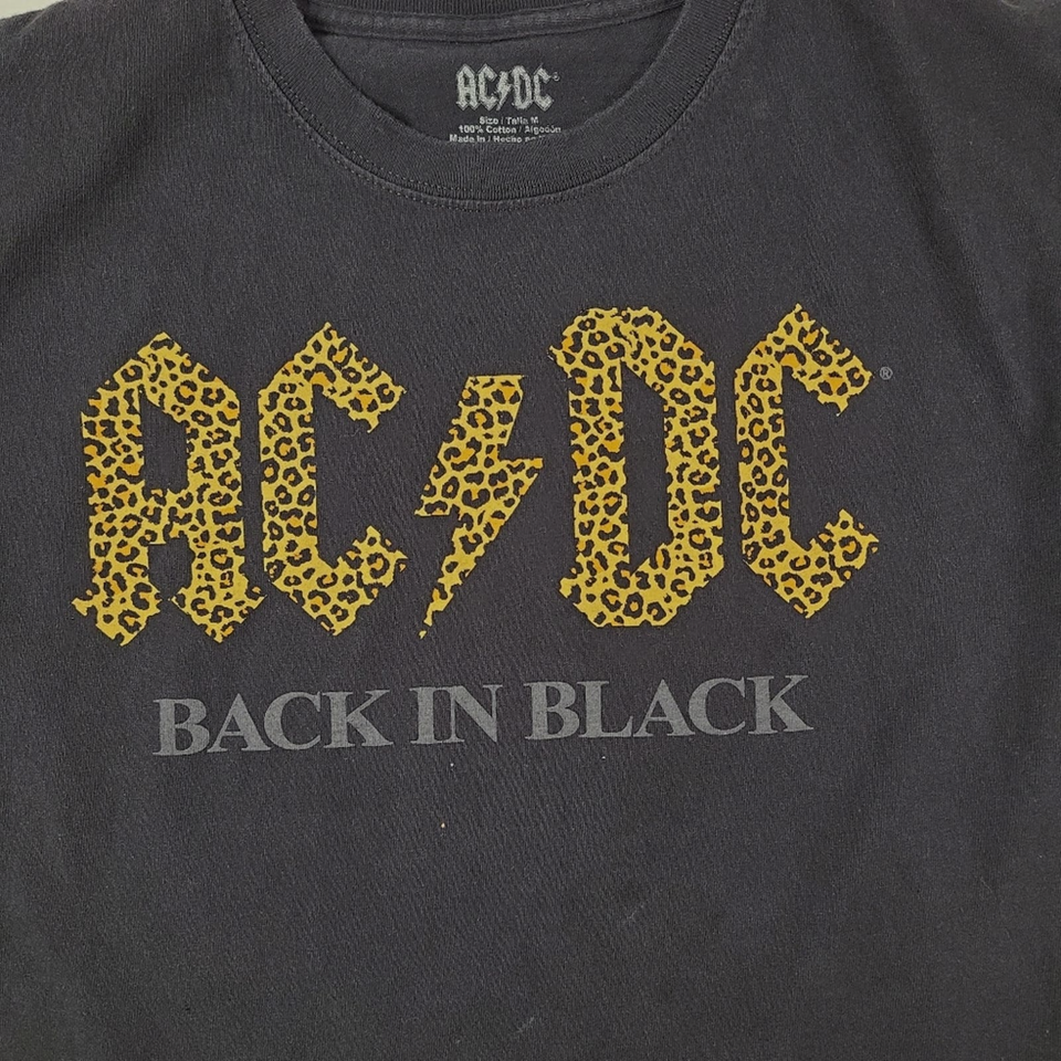 ACDC Back In Black Leopard Print Short Sleeve Crop Top Crew Neck Woman ...