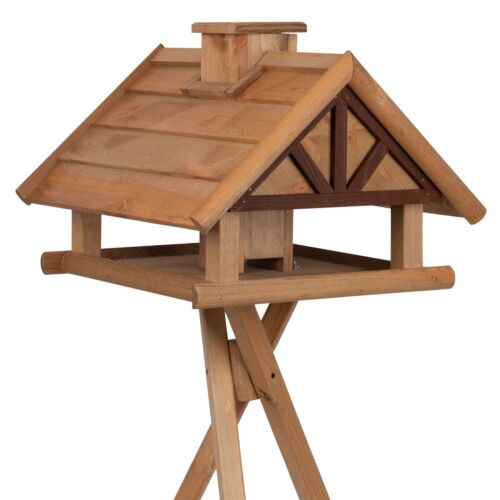 Vogelhaus Levar mit Ständer Natur Holz Wetterfest Kreuzstandfuß Vogel Futterhaus - Bild 2 von 10