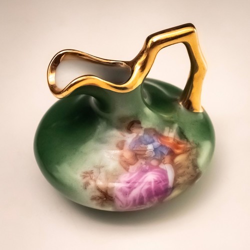 Vintage Miniature French Limoges Porcelain Jug Regency Design Green Gilded 53mmø - Picture 3 of 10