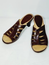 Women's Mootsie Tootsies Brown Faux Leather Casual Heel Slip On Sandals US 8