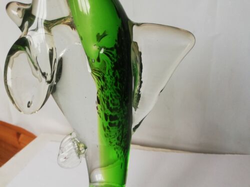 Grande vetro vintage Murano pesce pesce spada verde chiaro vetro arte merlino 14" - Foto 7 di 12
