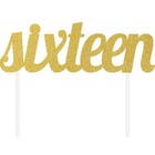 Sixteen 16th Party Supplies Cake Topper Glitter Gold Decoration Age Birthday