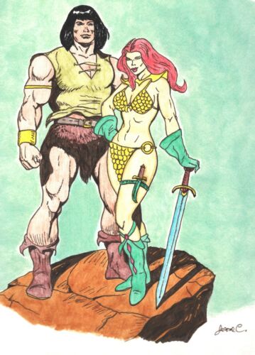 Conan and Red Sonja Ink and Watercolor Artist Jerome Cadd Drawing painting Oil - Picture 3 of 4