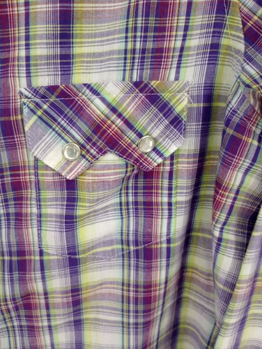 Wrangler Wrancher Western Pearl Snap Shirt Womens Medium Purple Green Plaid - Picture 4 of 19