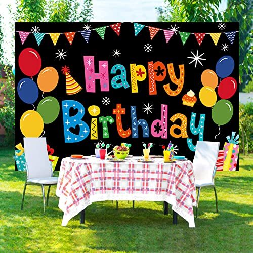 DIZHI Happy Birthday Banner Backdrop Colorful Happy Birthday Party 5x3ft - Picture 7 of 8