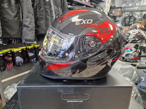 SCORPION Casco Integrale EXO 1400 EVO II Air Carbon - Platted - Red Taglia M - Foto 6 di 11