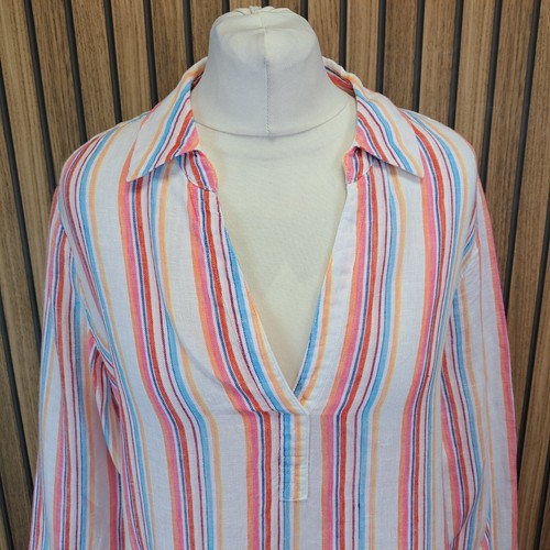 NRBY camicia lino top donna media bianca rossa maglione a righe smock oversize - Foto 2 di 11
