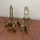 Vintage Brass Easel Stands & Christmas Tree Napkin Rings Lot – Total 10 oz