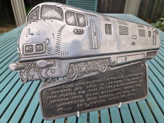 British Railways plaque depicting Warship Diesel Hydraulic locomotive No D823.