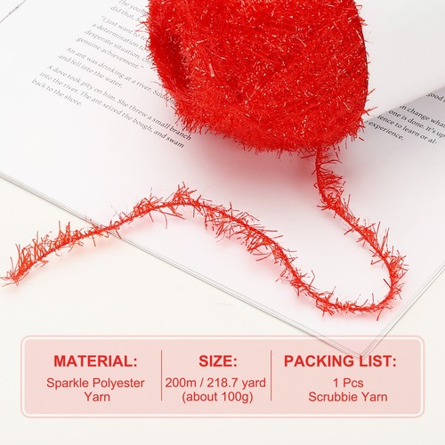 218 Yard Scrubbie Yarn, Sparkle Yarn Polyester for Dishcloth, Red - Picture 2 of 6
