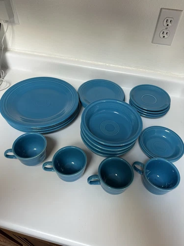 Fiesta HLC USA Dinnerware Set/lot 24 Pc.  Plates Bowls Mugs Peacock Blue Retired