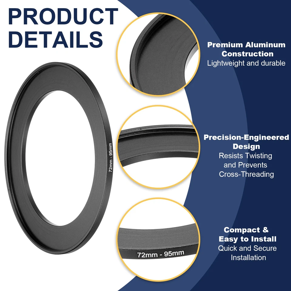 72mm Male 95mm Female Step Up Rings Adapter 2 Pcs for ND IR DSLR, Black - Image 3 of 4