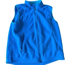 LL Bean Girls L 14-16 Blue Full Zip Fleece Vest Reflective Logo Hiking Camping