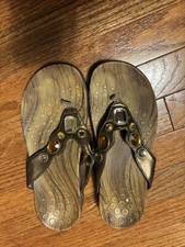 Vionic Eve Jewel Embellished Thong Slip On Sandals Brown Shoes Women  s Size 8