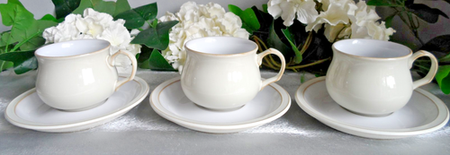 DENBY LEINEN TEETASSEN UND UNTERTASSEN X3