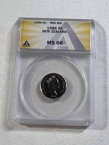 1986 New Zealand 5 Cents Graded MS 66 by ANACS - Picture 4 of 8