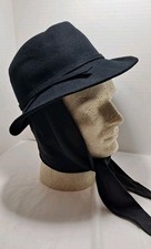 Vintage BETMAR Black Wool Hat Attached Scarf Angled Rim Classy Glam 80's