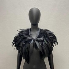 Real Feather Collar Shawl Shrug Cape Cloak Gothic Halloween Costume Party Wrap