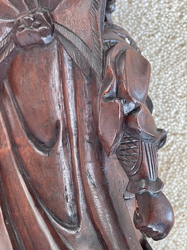ANTIQUE CHINESE Rare 18in Rosewood Multi-Eyed Deity Warrior Mythology Carving VG - Bild 18 von 18