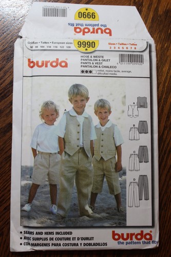 Burda 9990 Boys Pants & Vest Child's Sewing Pattern Size 2-8 Uncut - Picture 1 of 3