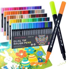 120 Colors Dual Tip Markers, Fine Tip and Brush Tip Permanent Coloring Marker...