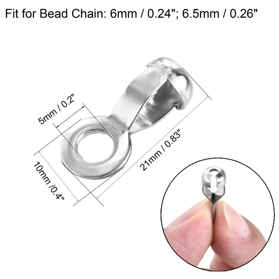 Ball Chain Connector 6mm 6.5mm Hole Pull Loop Link Stainless Steel 20pcs Foto 2 de 4