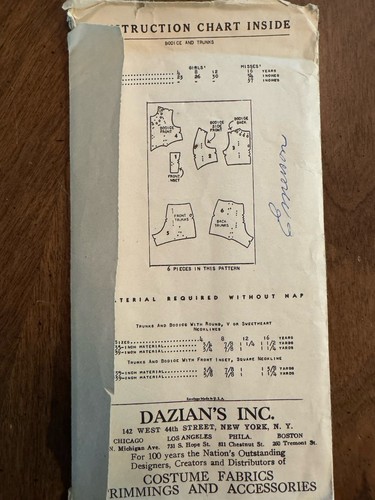 Vtg Dazian's “Bodice & Trunks” Girls Sz 8 Sewing Pattern 1940's Complete Rare - Picture 3 of 3