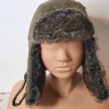 NWT Barbour Wool Herringbone Mens Fleece Lined Trapper Hat Size Small