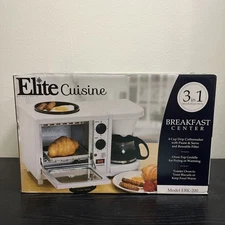 Elite Cuisine Breakfast Deluxe 3 in 1 Toaster Oven Coffee Griddle EBK-200B New 