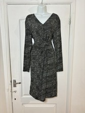 Izabel London Black White Abstract Spot Twist Front Midi Dress Smart Work Office