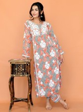 Orange cotton chikankari kurti palazzo set, Lucknow kurti set, Ethnic Wear Suit