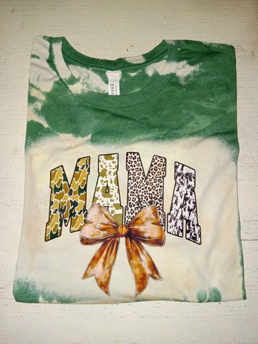Bella Canvas Mama w/Ribbon Women's Bleached Graphic T Shirt Sz XL - Picture 1 of 2