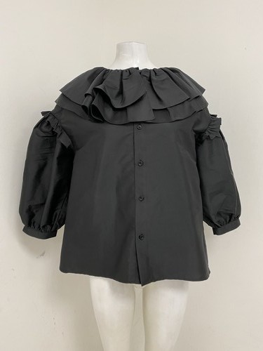 The Meaning Well Black Ruffle Collar Blouse Size M Upholsery Re-Sourced Fabric - Picture 6 of 7