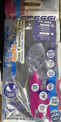 Cressi Rocks Pro Junior Dry Set - Mask, Fins, Snorkel S/M Black & Cobalt NEW