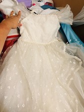 Girls White Floral Ball Gown Formal Dress, Sleeveless Tulle, Embroidered Flowers