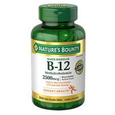 Nature's Bounty Vitamin B-12 2500 mcg, 300 Quick Dissolve Tablets